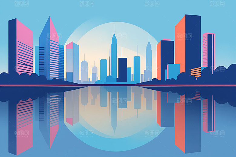城市简约大厦插画