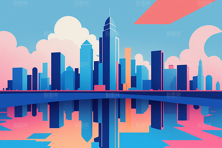 城市都市大厦插画