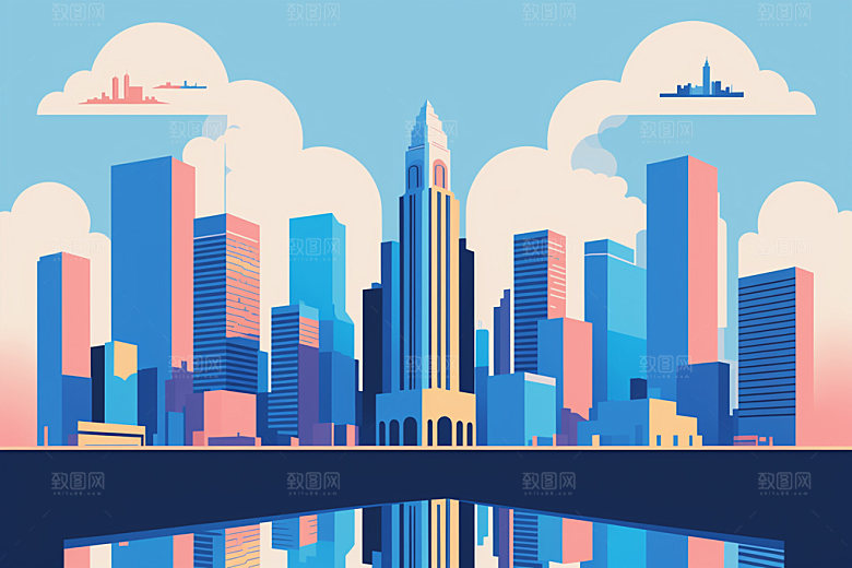 城市大厦楼房插画
