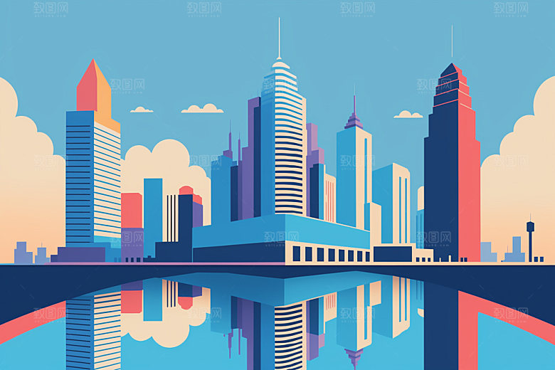城市摩天大楼都市插画