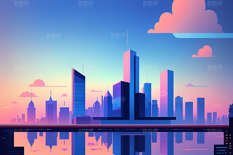 城市扁平风都市插画