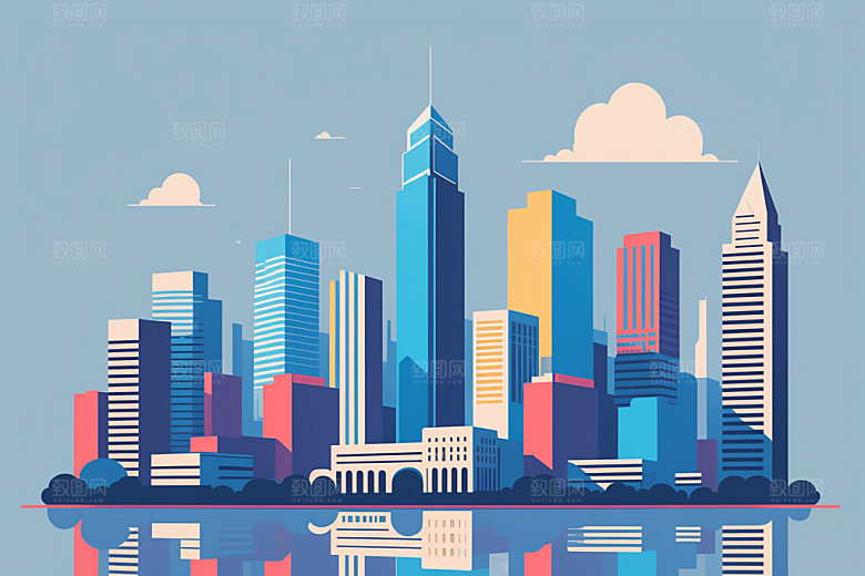 城市地标大厦插画