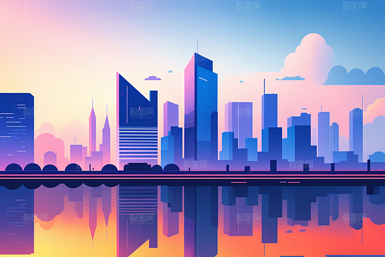 城市简约地标插画