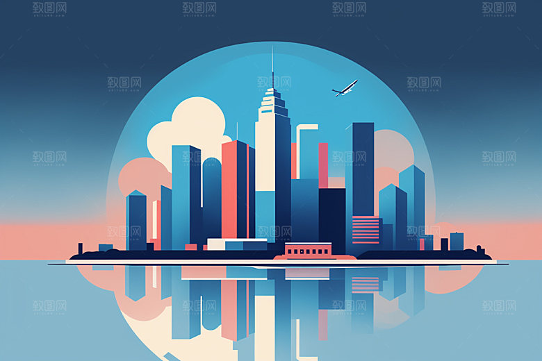 城市简约摩天大楼插画