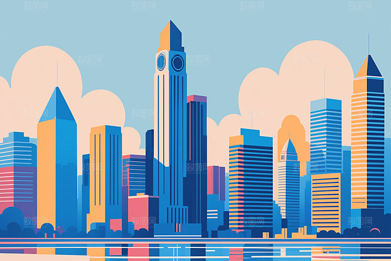 城市地标艺术插画