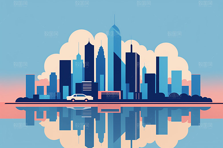 城市摩天大楼楼房插画