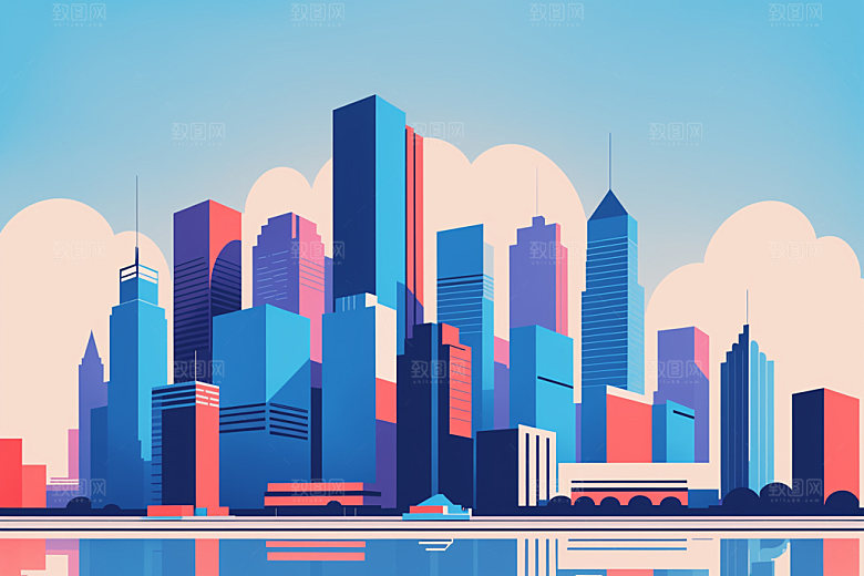 城市摩天大楼都市插画