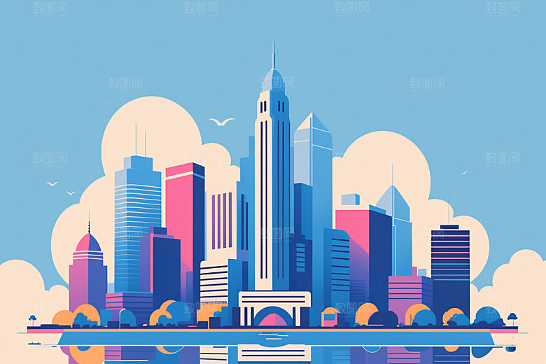 城市楼房简约插画