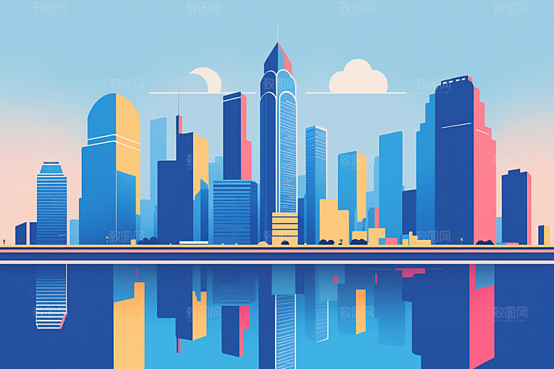 城市摩天大楼大厦插画