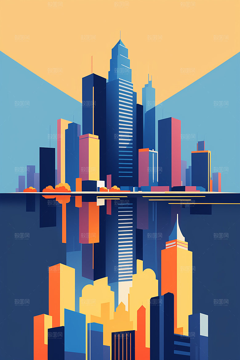 城市楼房艺术插画