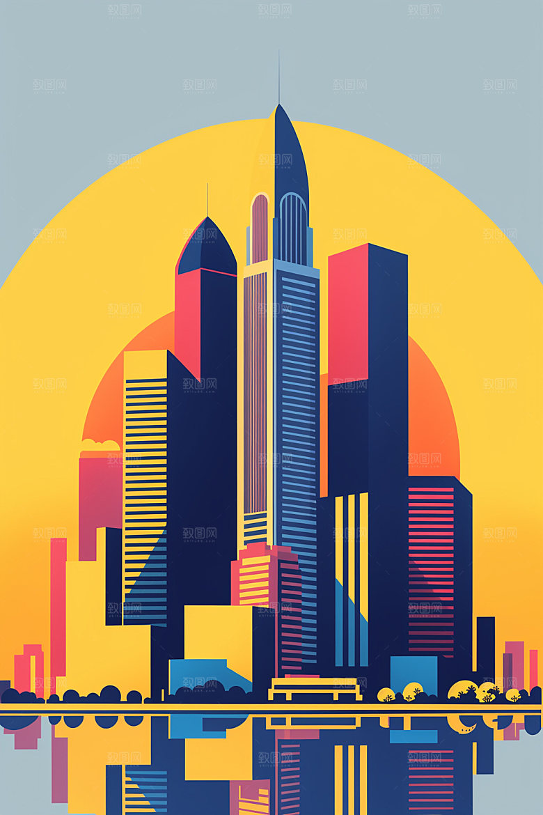 城市简约艺术插画
