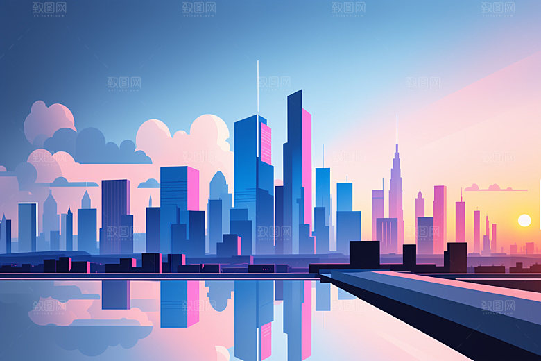 城市楼房大厦插画