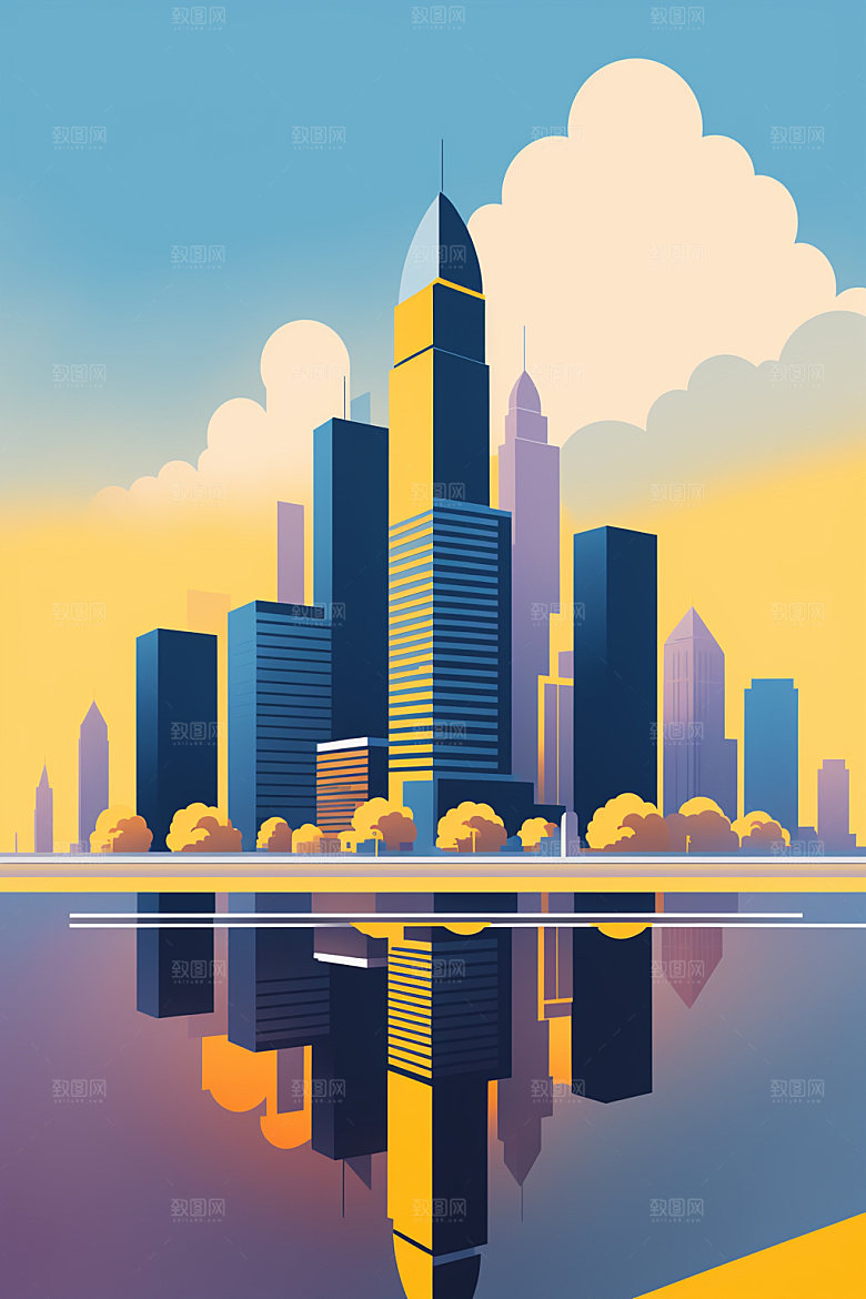 城市楼房摩天大楼插画