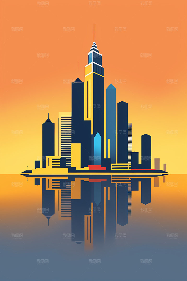 城市扁平风楼房插画