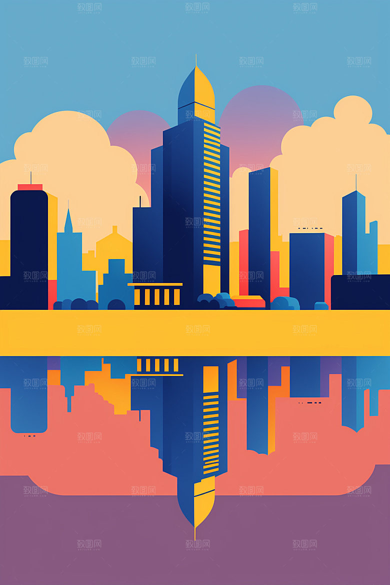 城市楼房艺术插画