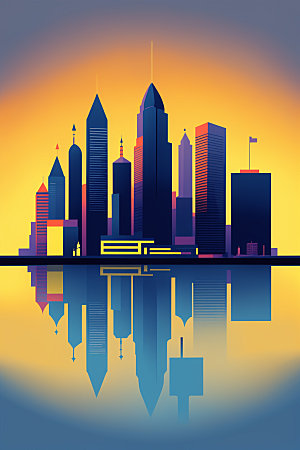 城市大厦楼房插画