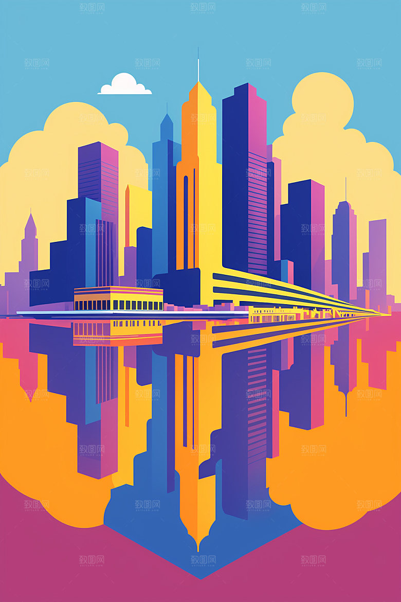 城市楼房大厦插画