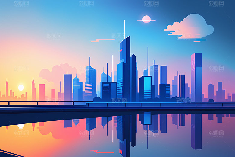 城市简约艺术插画