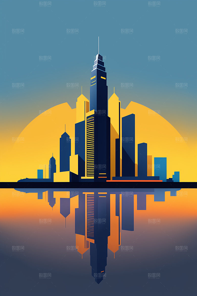 城市都市地标插画