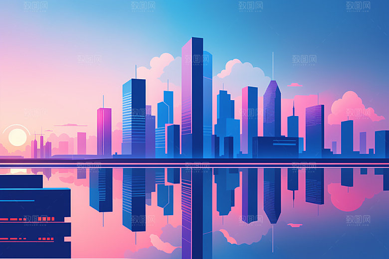 城市简约大厦插画