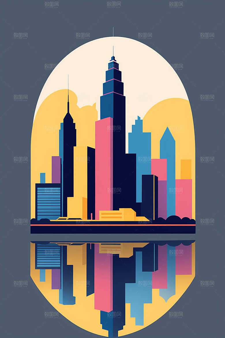城市楼房大厦插画