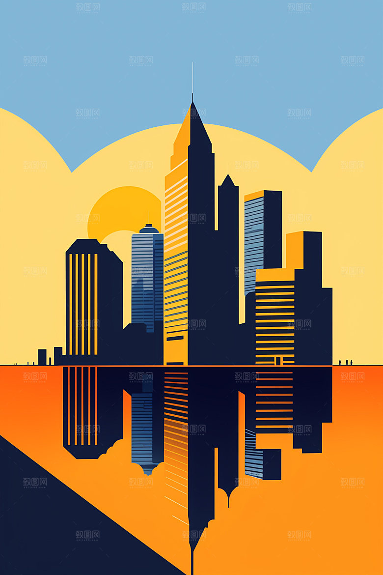 城市楼房摩天大楼插画