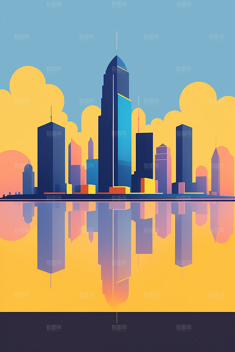 城市都市地标插画