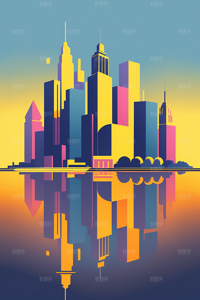 城市简约都市插画