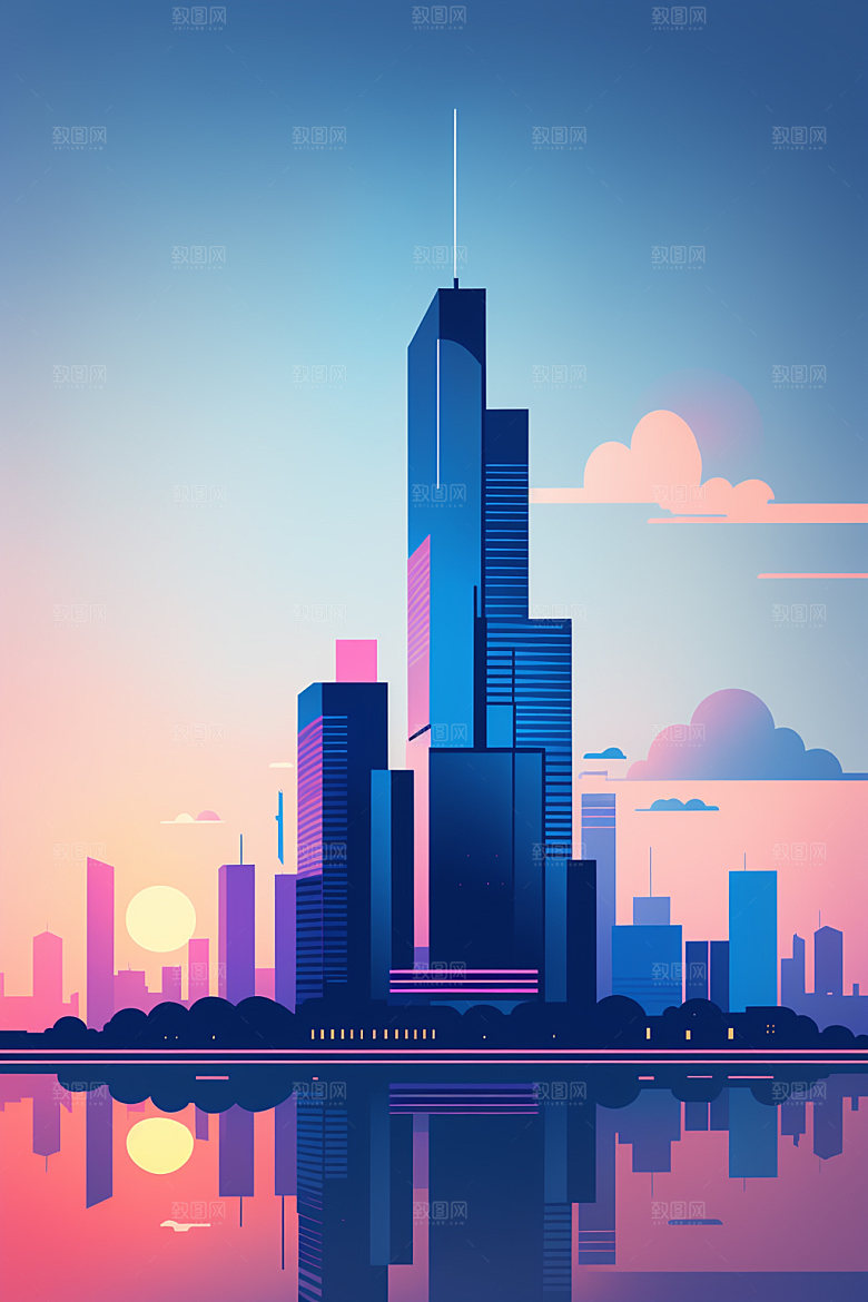 城市都市摩天大楼插画