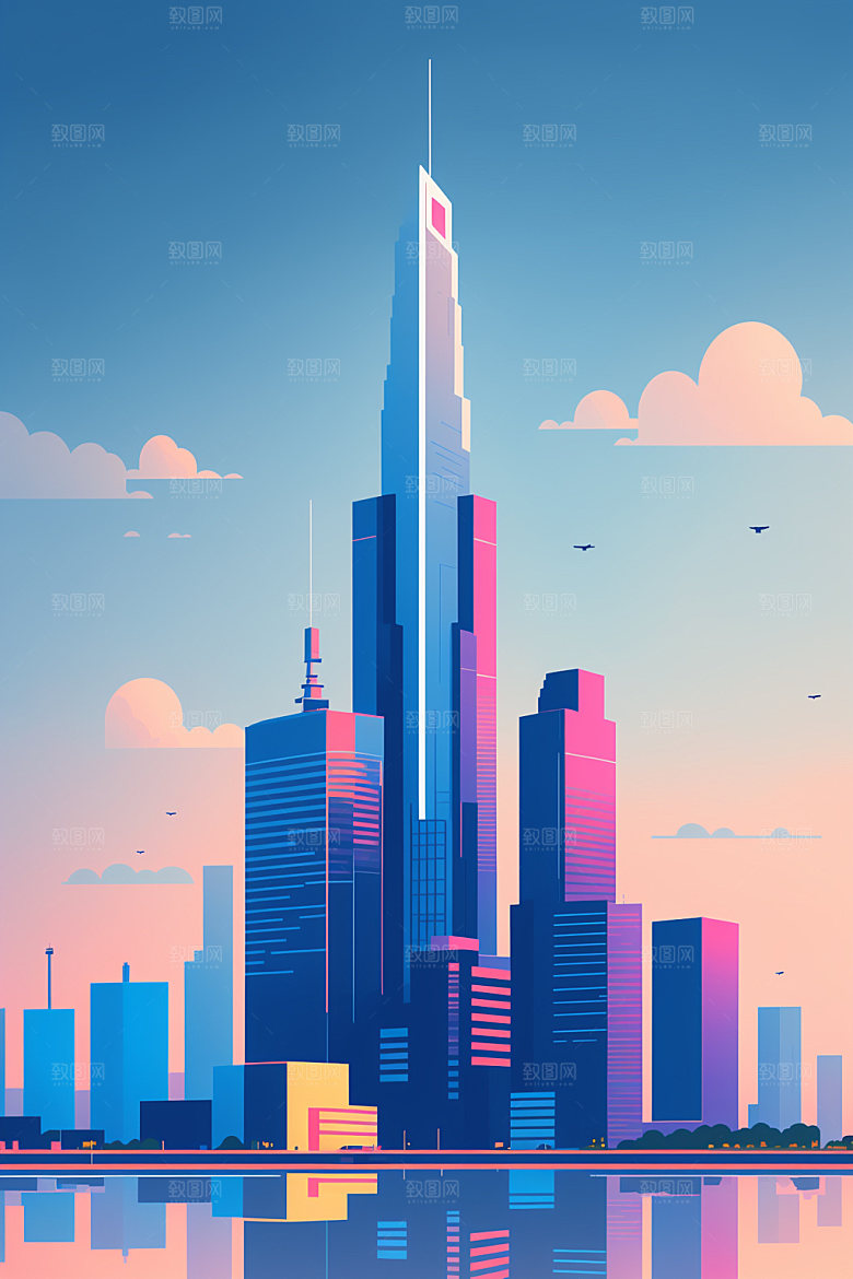 城市都市大厦插画