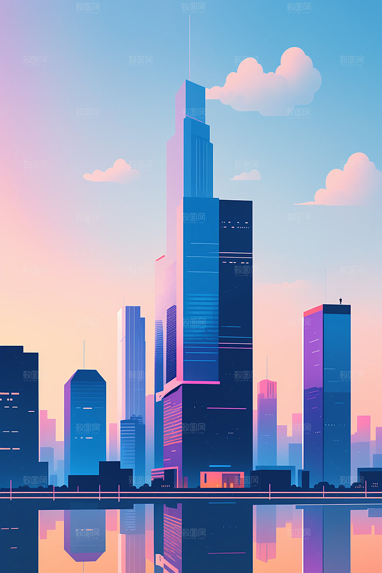 城市简约地标插画