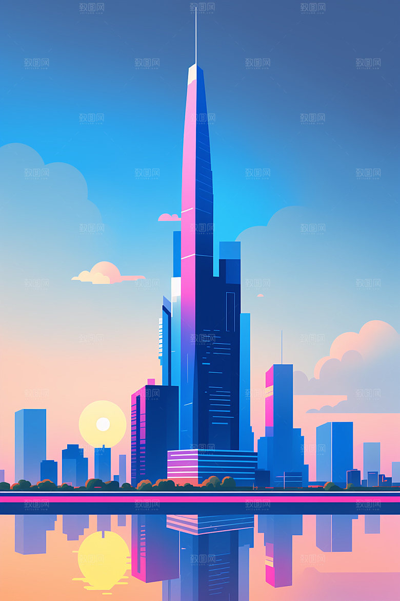 城市摩天大楼都市插画