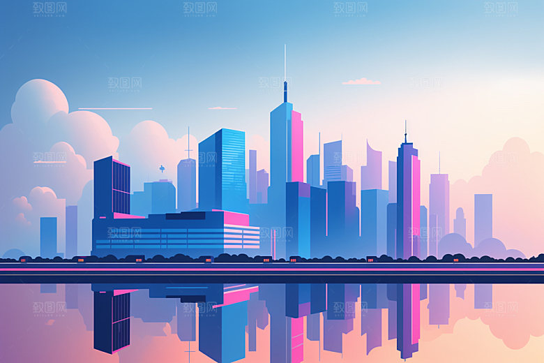 城市摩天大楼都市插画