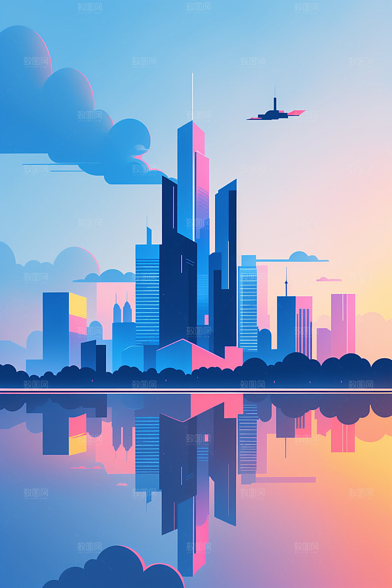 城市简约美式插画