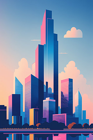 城市摩天大楼都市插画