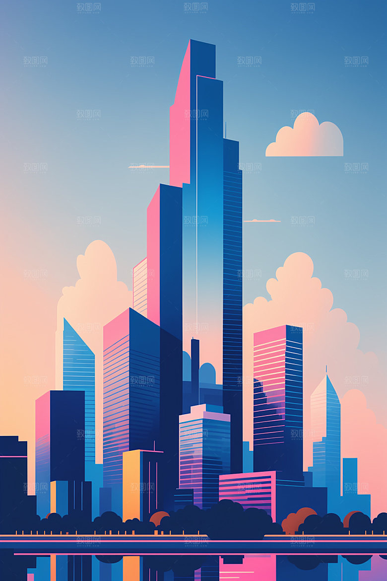 城市摩天大楼都市插画
