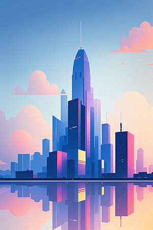 城市大厦简约插画