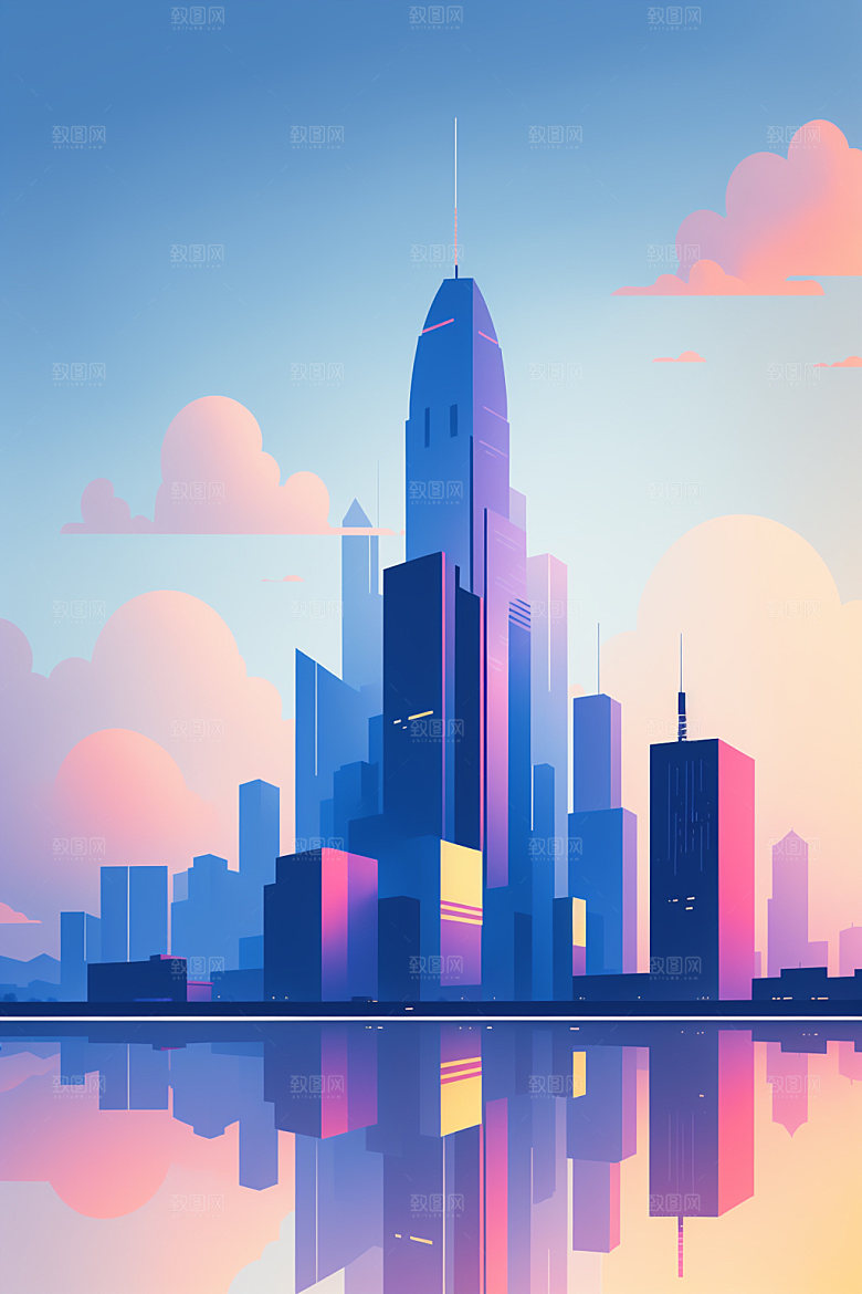 城市大厦简约插画