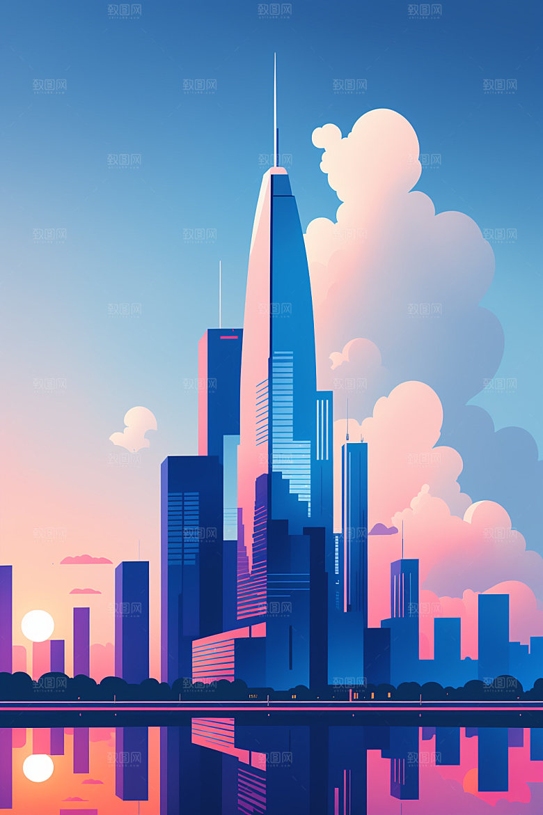 城市都市美式插画