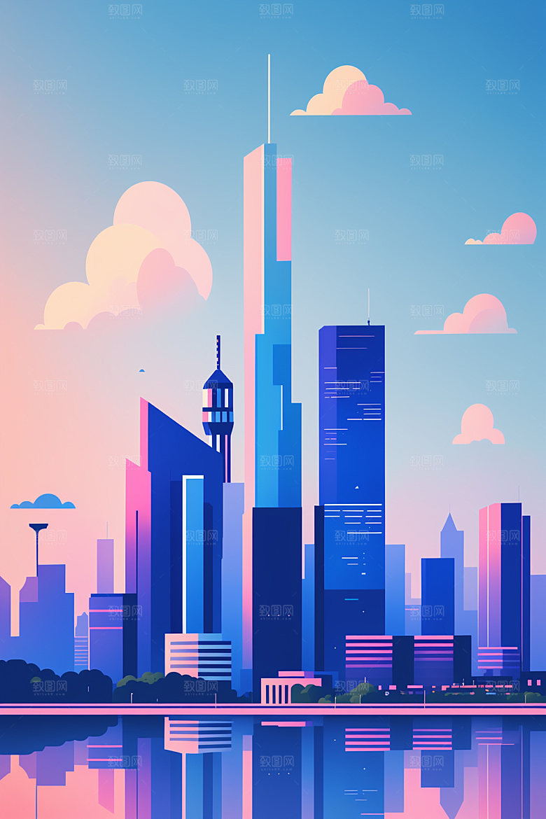 城市地标艺术插画