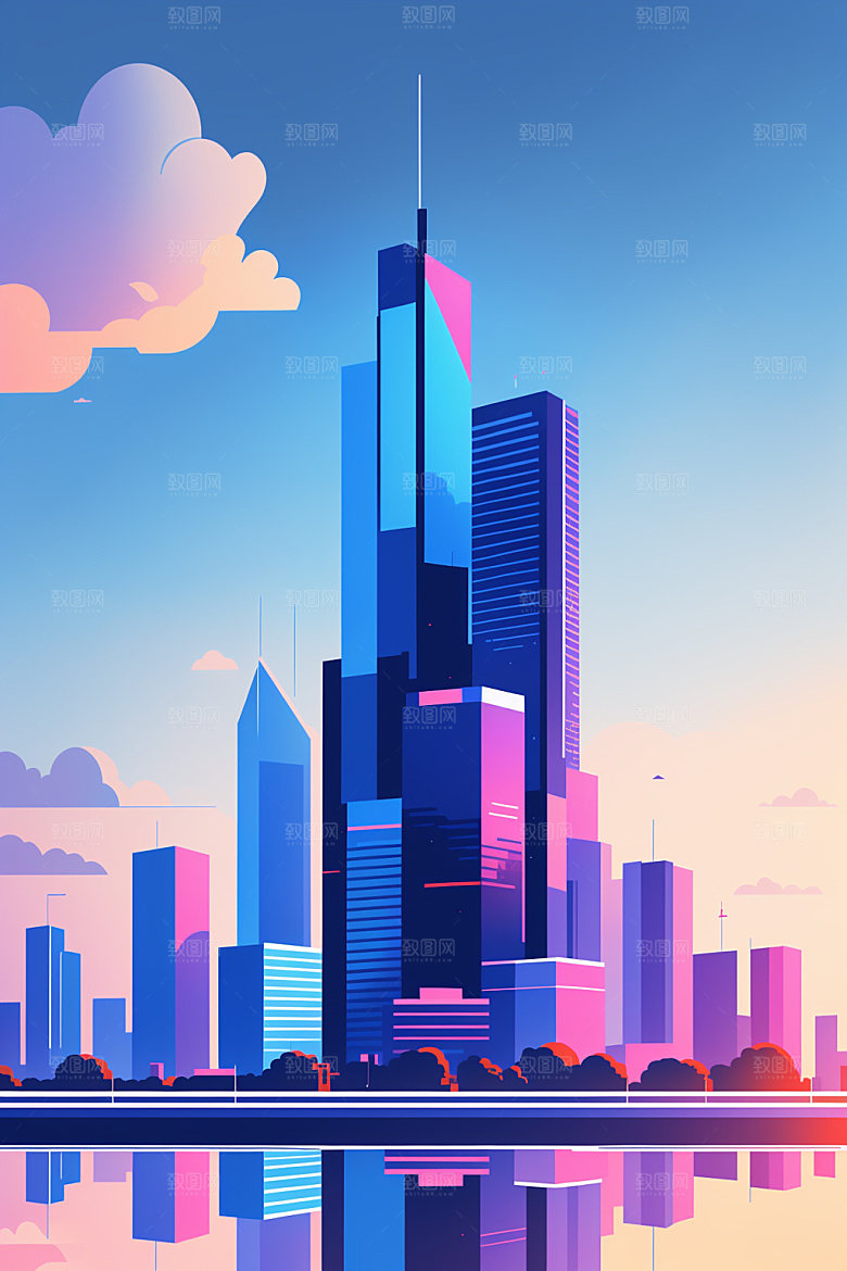 城市地标扁平风插画