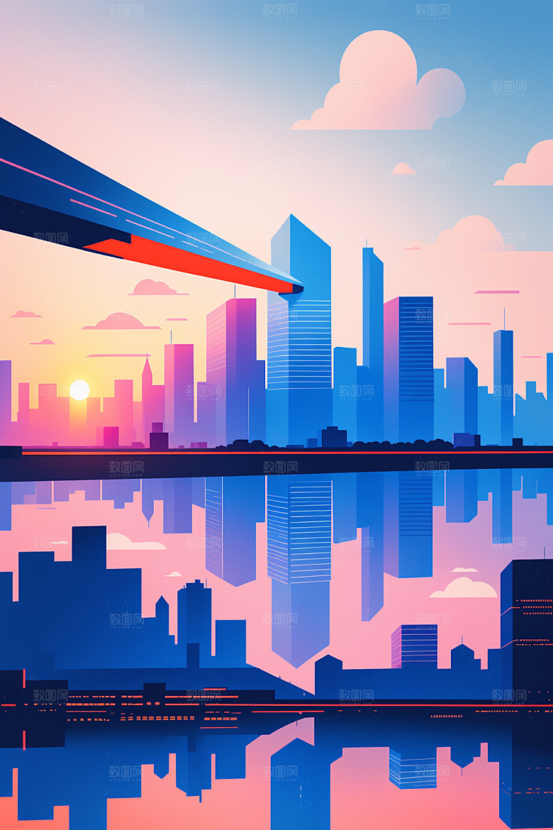 城市楼房摩天大楼插画