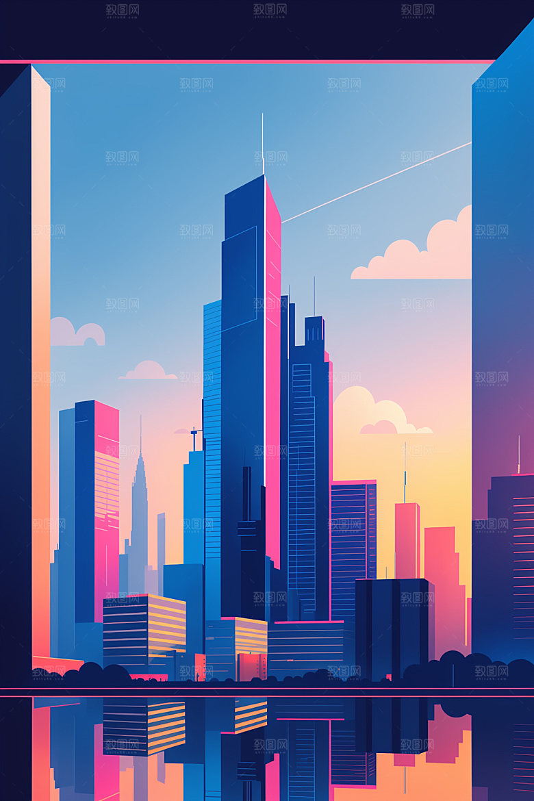 城市地标楼房插画