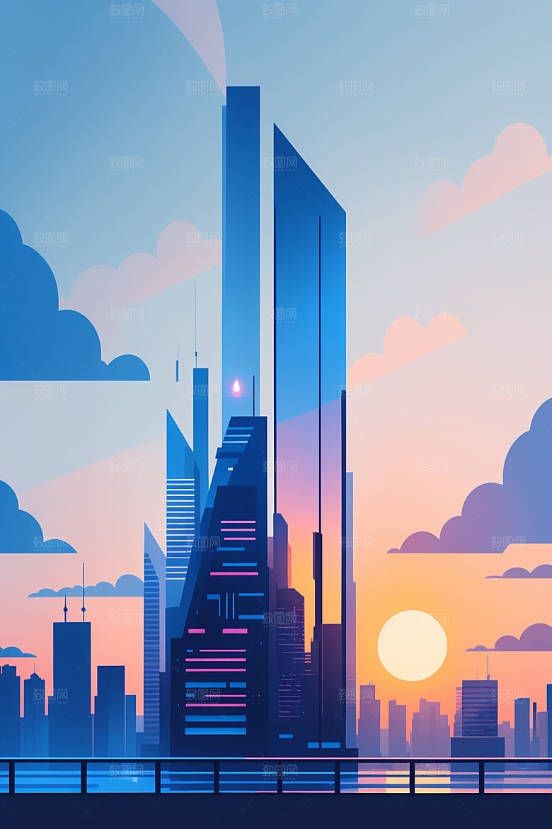 城市地标艺术插画
