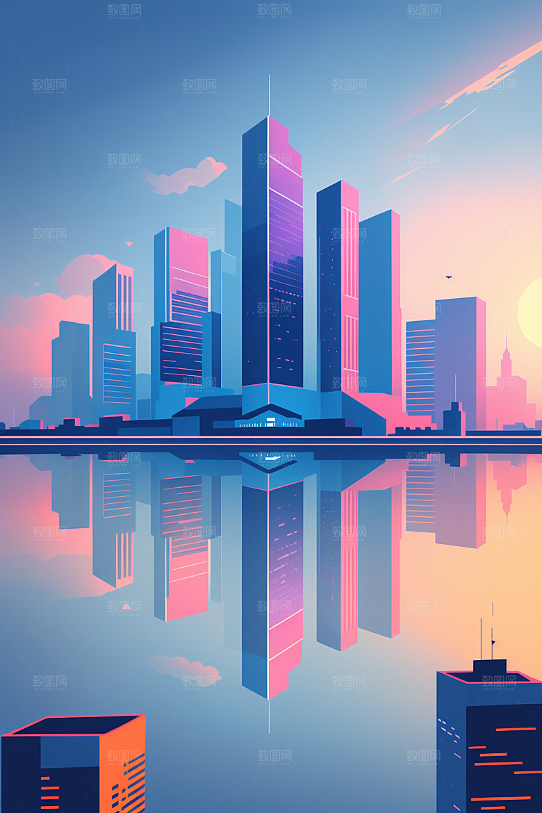 城市都市扁平风插画