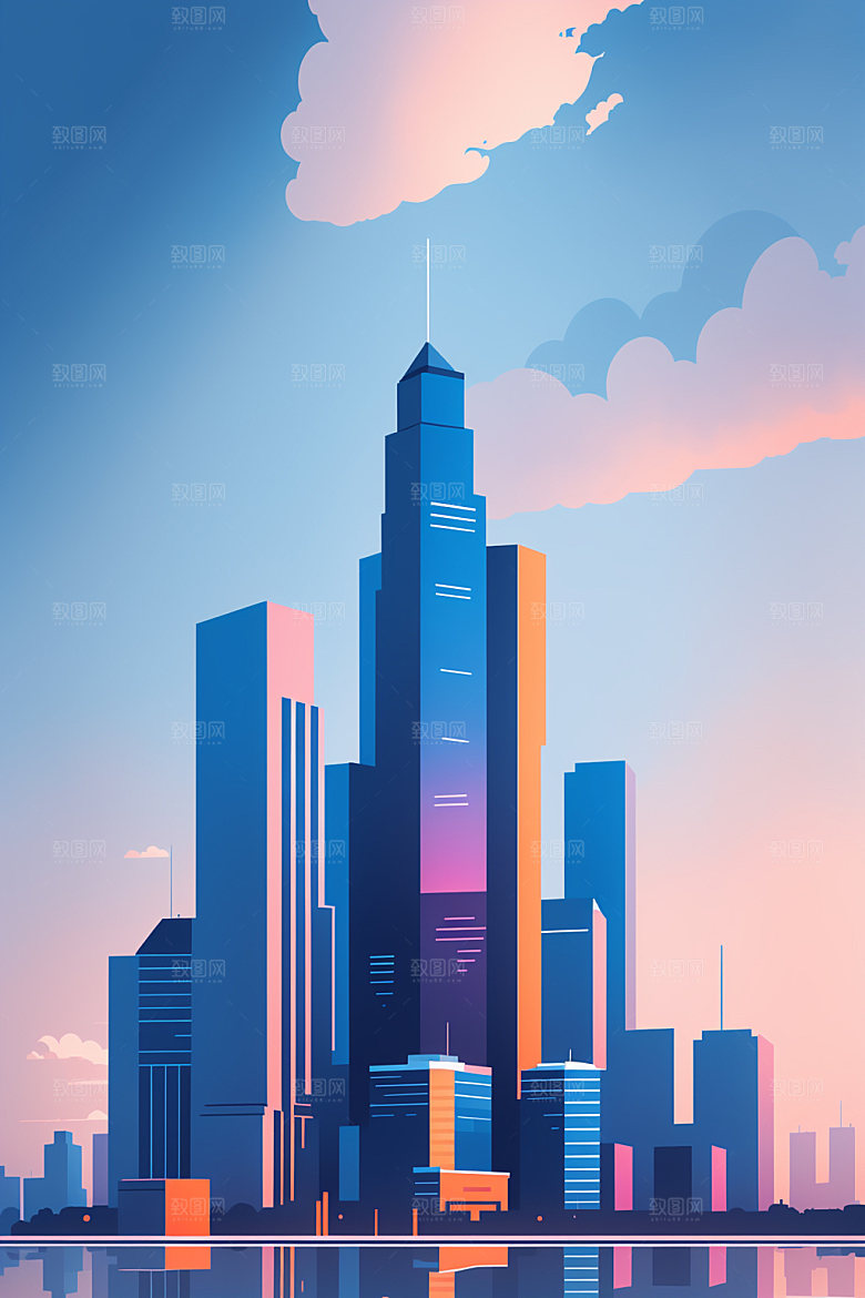 城市地标摩天大楼插画