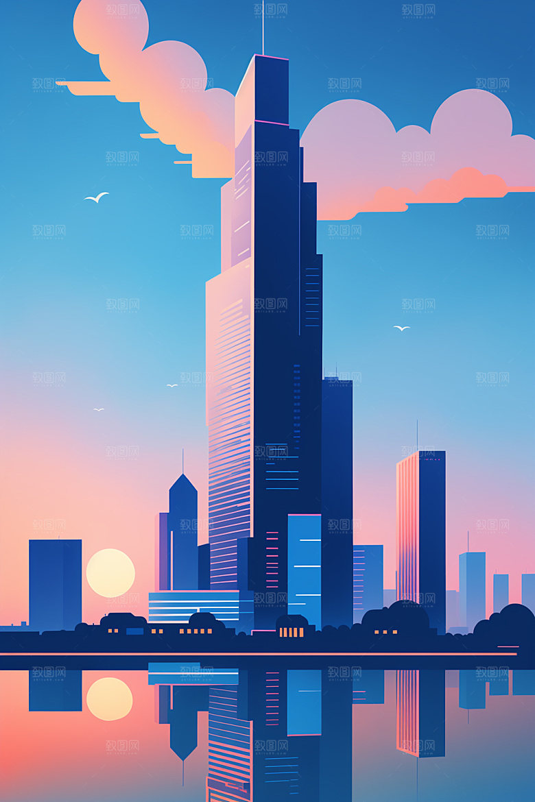 城市楼房都市插画