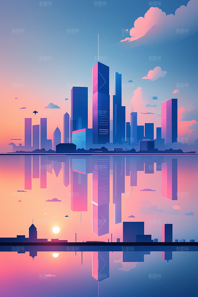 城市扁平风楼房插画