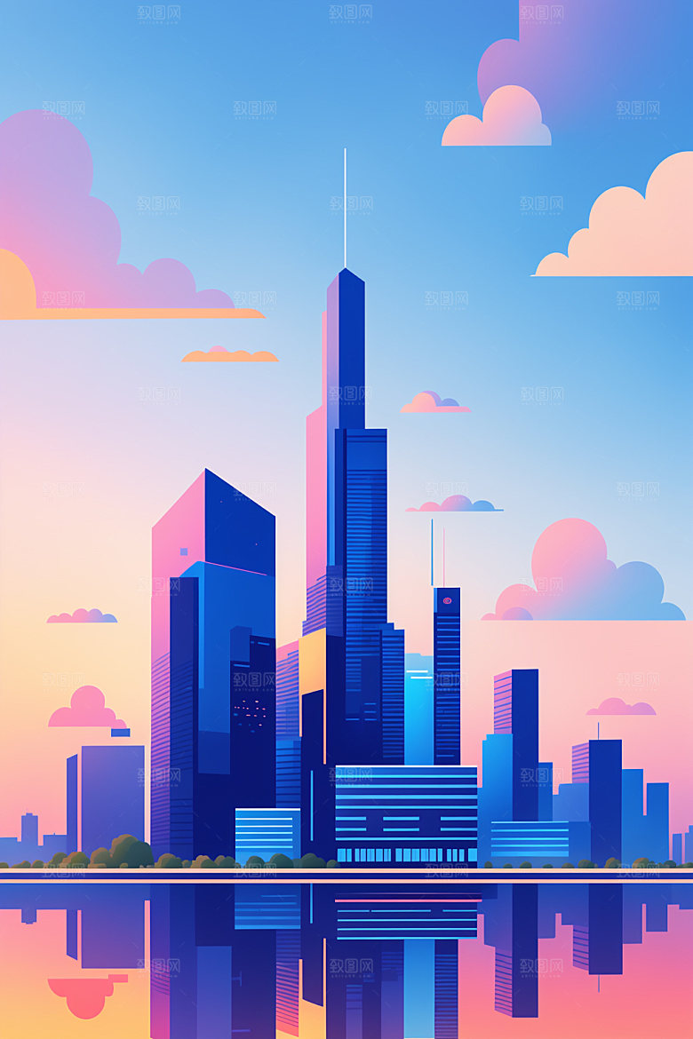 城市摩天大楼艺术插画