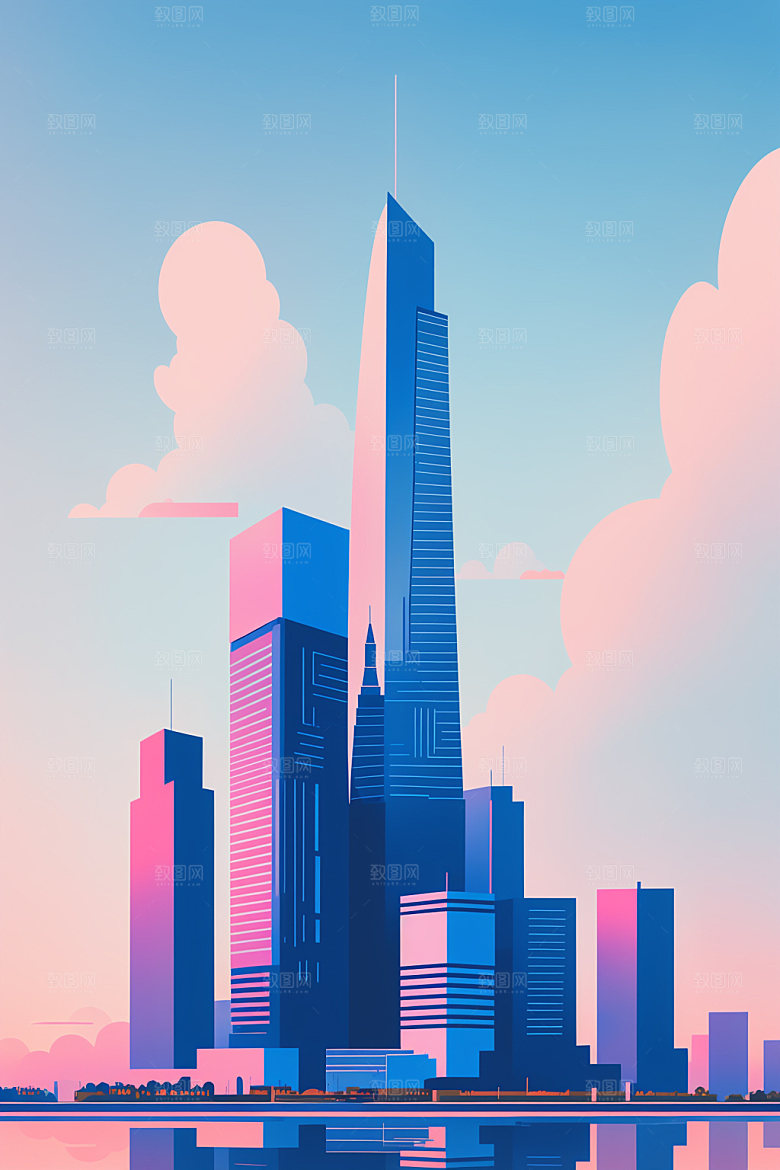 城市大厦摩天大楼插画